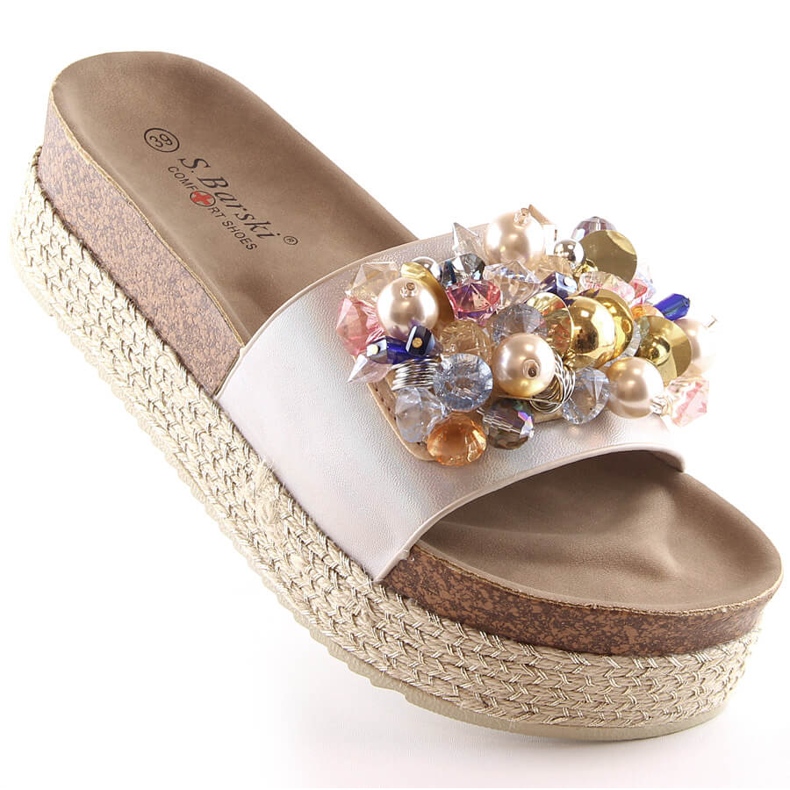 Women's espadrilles on the platform with beads beige S.Barski Kv 578-1 1
