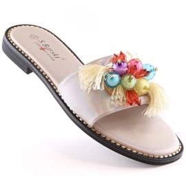 Women's comfortable beige flat sandals with beads S.Barski Kv 2775-47 1