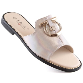 Women's flat comfortable beige slippers S.Barski Kv 2775-32 1