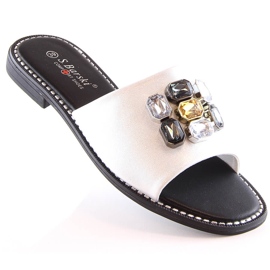 Women's flat comfortable white slippers with zircons S.Barski Kv 2775-31 2