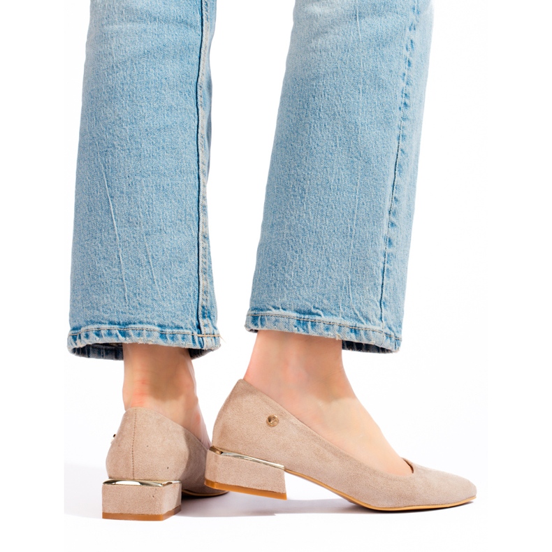 Women's beige suede low-heel ballerinas from Vinceza 1