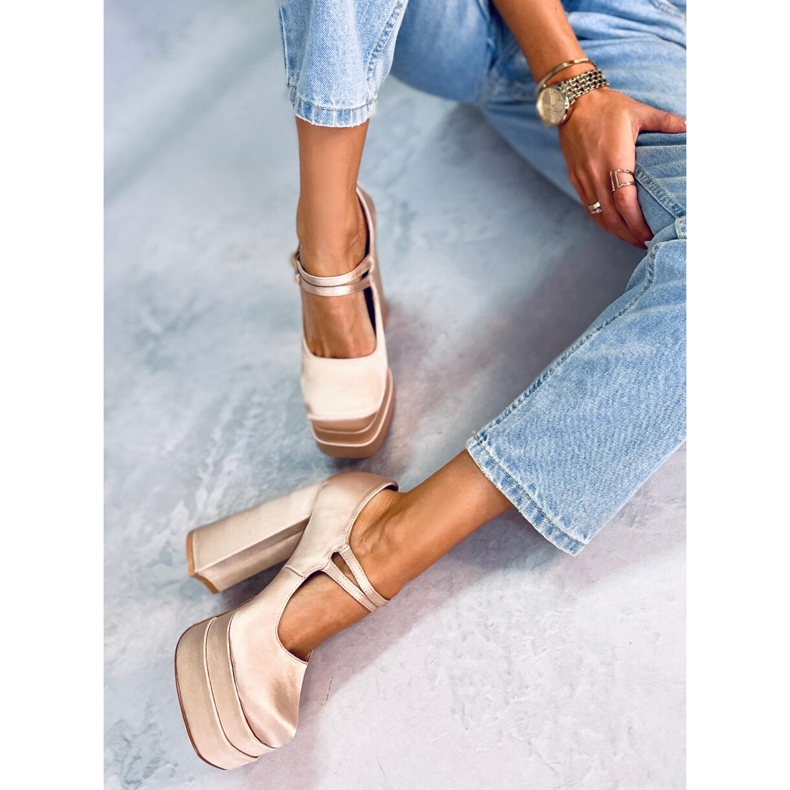 Prandi Beige satin platform pumps 1