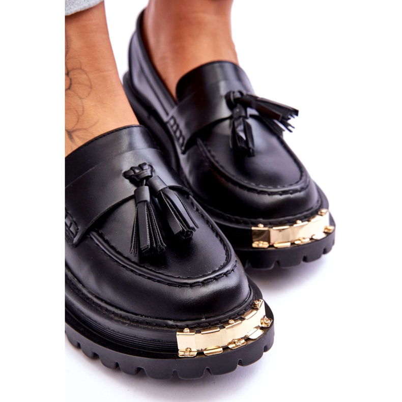 Women's loafers with fringes and black decoration 3 Women's loafers with fringes and black decoration 3