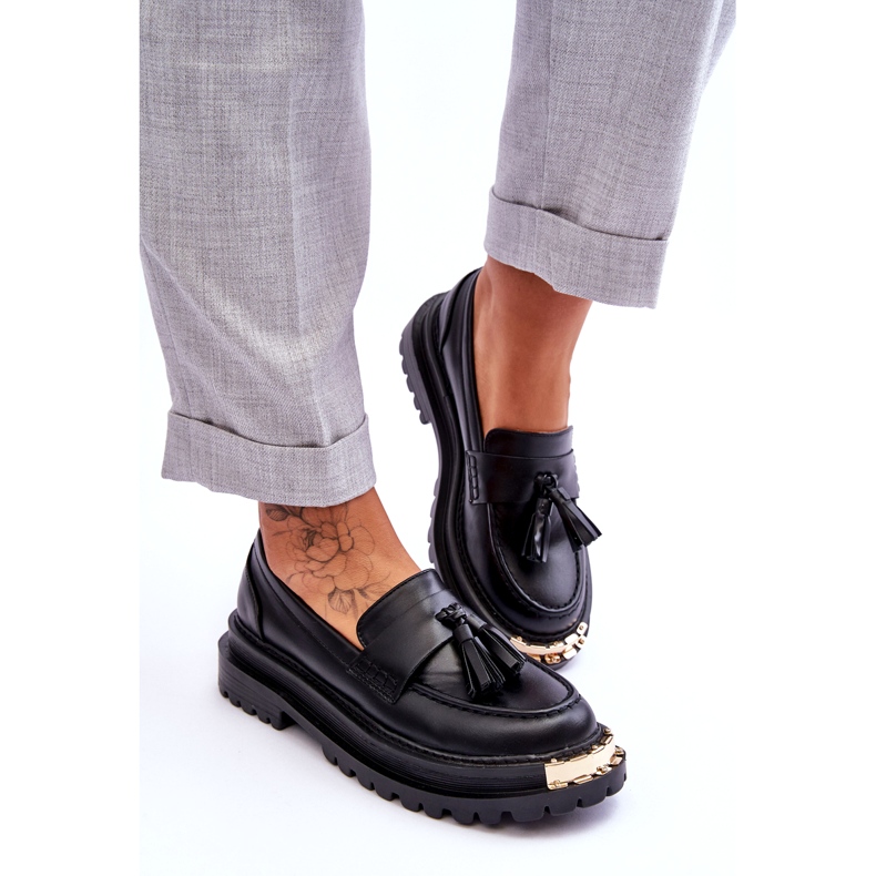 Women's loafers with fringes and black decoration 2 Women's loafers with fringes and black decoration 2