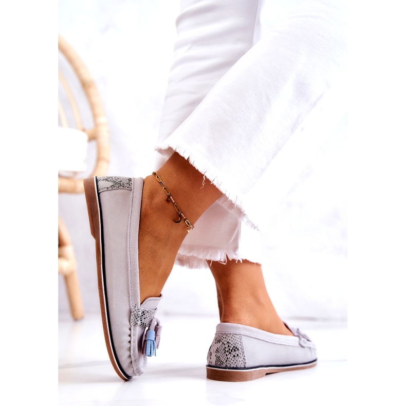 Evento Women's Suede Loafers With Fringes Gray Laressa grey 3 Evento Women's Suede Loafers With Fringes Gray Laressa grey 3