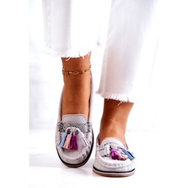 Evento Women's Suede Loafers With Fringes Gray Laressa grey 2