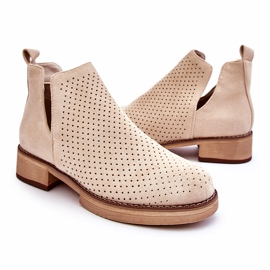 Suede Openwork Boots on a Flat Heel, Beige 1