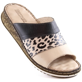 Comfortable women's leather slippers with a leopard print Artiker 52C0972 black 1