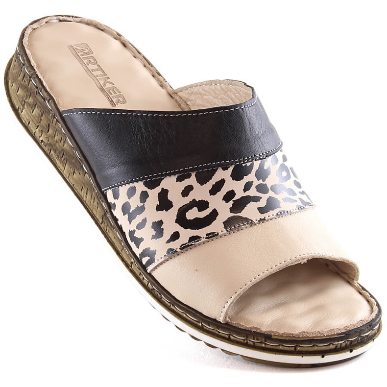 Comfortable women's leather slippers with a leopard print Artiker 52C0972 black 1