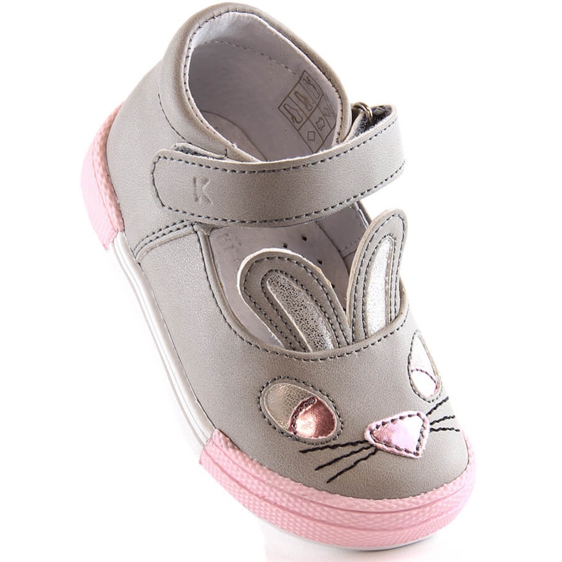 Gray Kornecki 6480 girls ballerina shoes with velcro grey 1