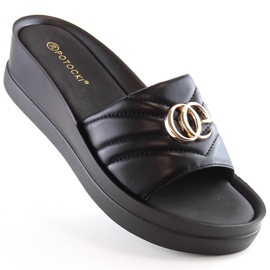 Women's black wedge slippers Potocki YQ21001 1
