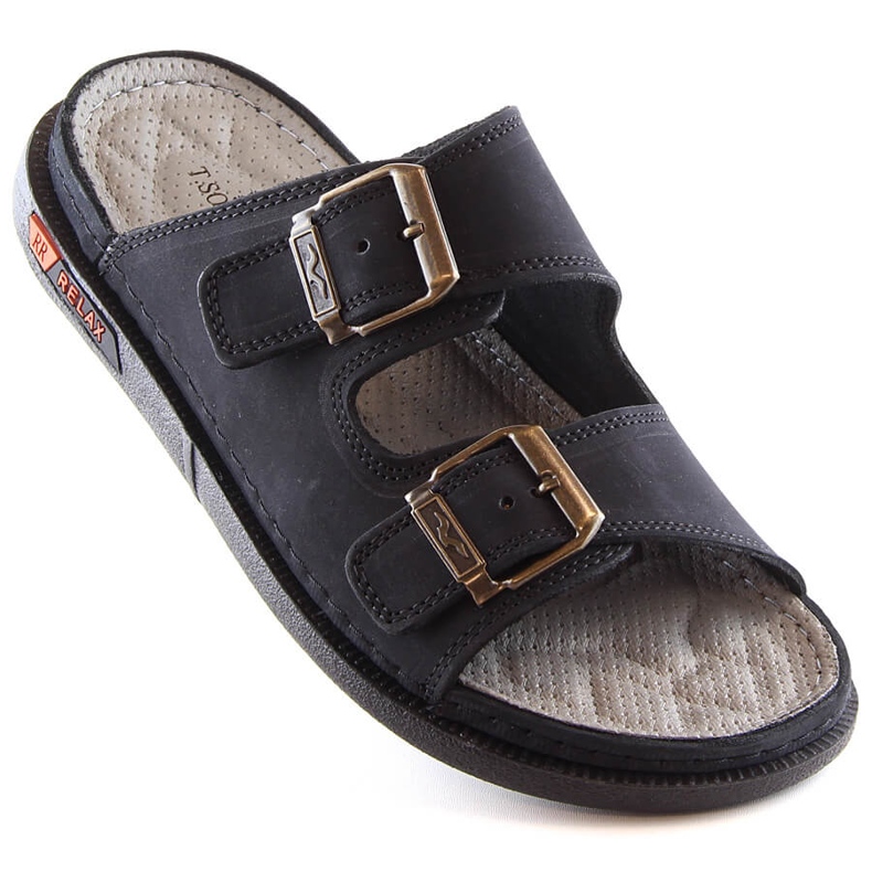 Leather comfortable men's slippers with buckles black T.Sokolski Fs M01 1