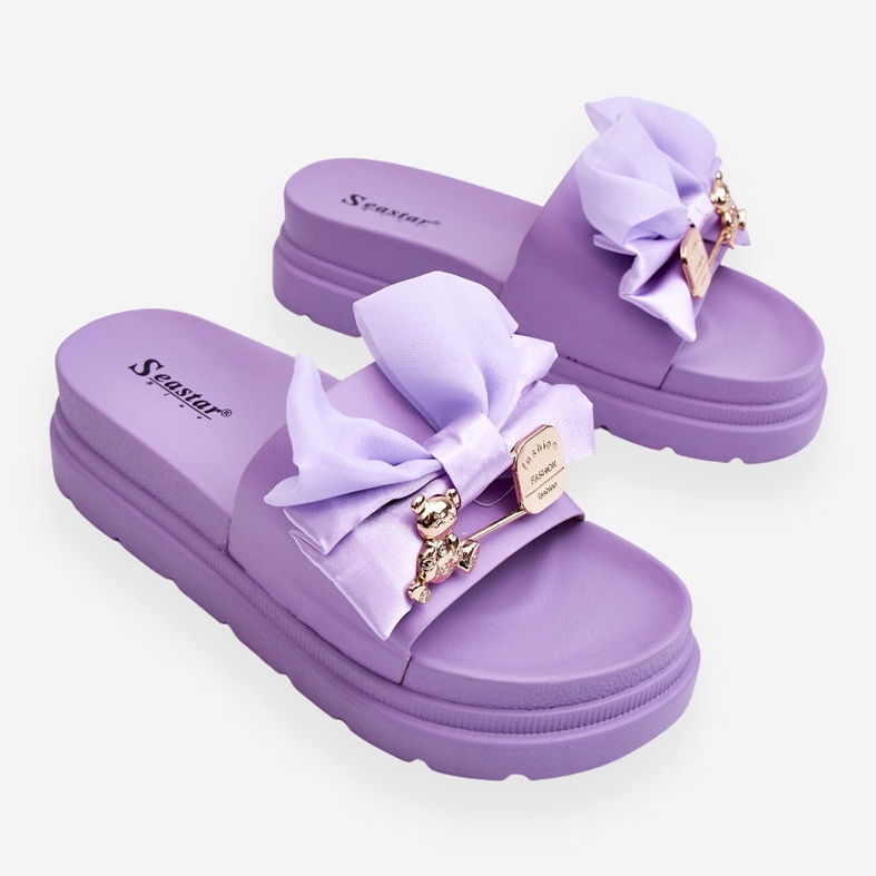 PE1 Slippers With Bow And Decorative Teddy Purple Suzy violet 1