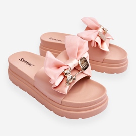 PE1 Slippers With Bow And Decorative Teddy Bear Light Pink Suzy 1