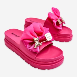 PE1 Slippers With Bow And Decorative Teddy Bear Fuchsia Suzy pink 1