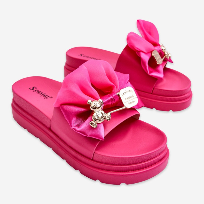PE1 Slippers With Bow And Decorative Teddy Bear Fuchsia Suzy pink 1