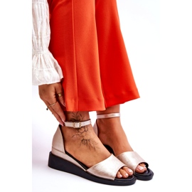 Vinceza Women's Classic Leather Wedge Sandals Gold Truett golden 4