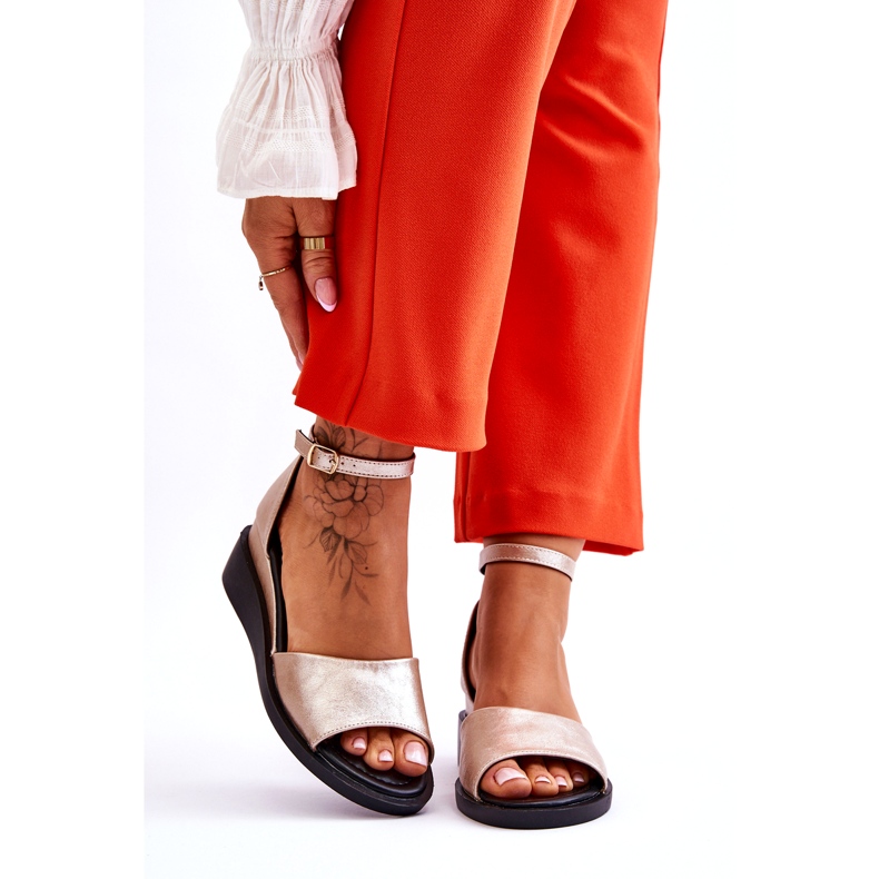 Vinceza Women's Classic Leather Wedge Sandals Gold Truett golden 1