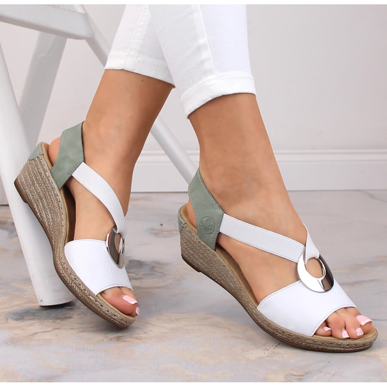 Comfortable women's wedge sandals Rieker 624H6-80 white 1