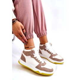 High Women's Sports Shoes, Sneakers, White and Beige 1
