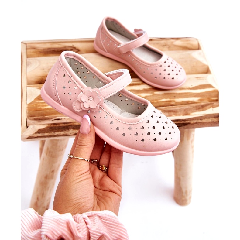 PA1 Children's Openwork Ballerinas Pink Lenna 4