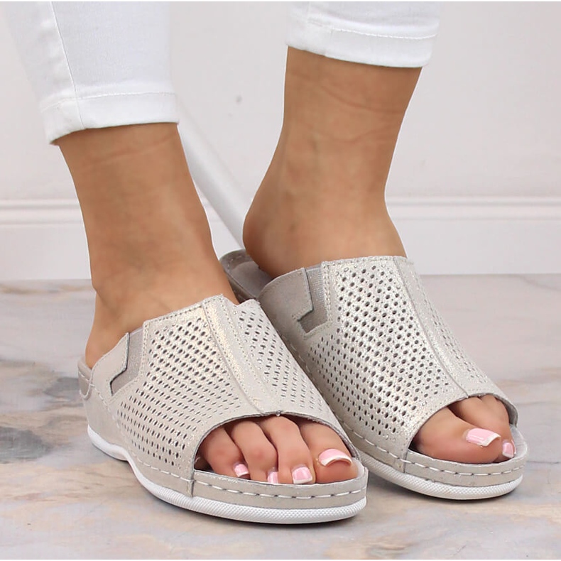 S.Barski Women's leather slippers on a silver wedge S. Barski 1