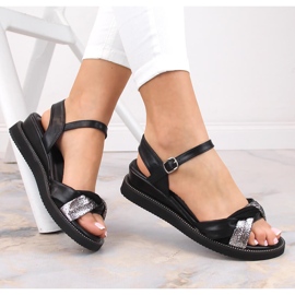 M. DASZYŃSKI Women's black wedge sandals M.Daszyński MR2267-4 4