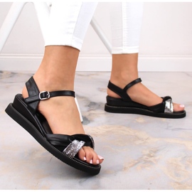 M. DASZYŃSKI Women's black wedge sandals M.Daszyński MR2267-4 5