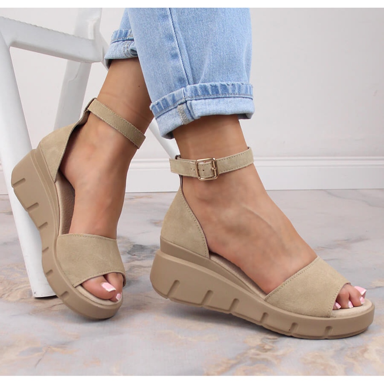 Beige leather suede sandals for women Filippo DS4455 1