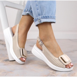 Women's comfortable leather wedge sandals beige S.Barski BN291 1