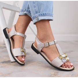 Women's flat comfortable beige sandals with zircons S.Barski 2775-30 1