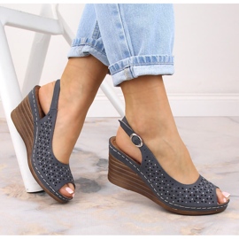 Women's comfortable sandals on the wedge with zircons navy blue eVento 0972 1