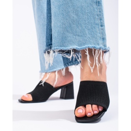 Shelovet women's textile black slides on the post 1