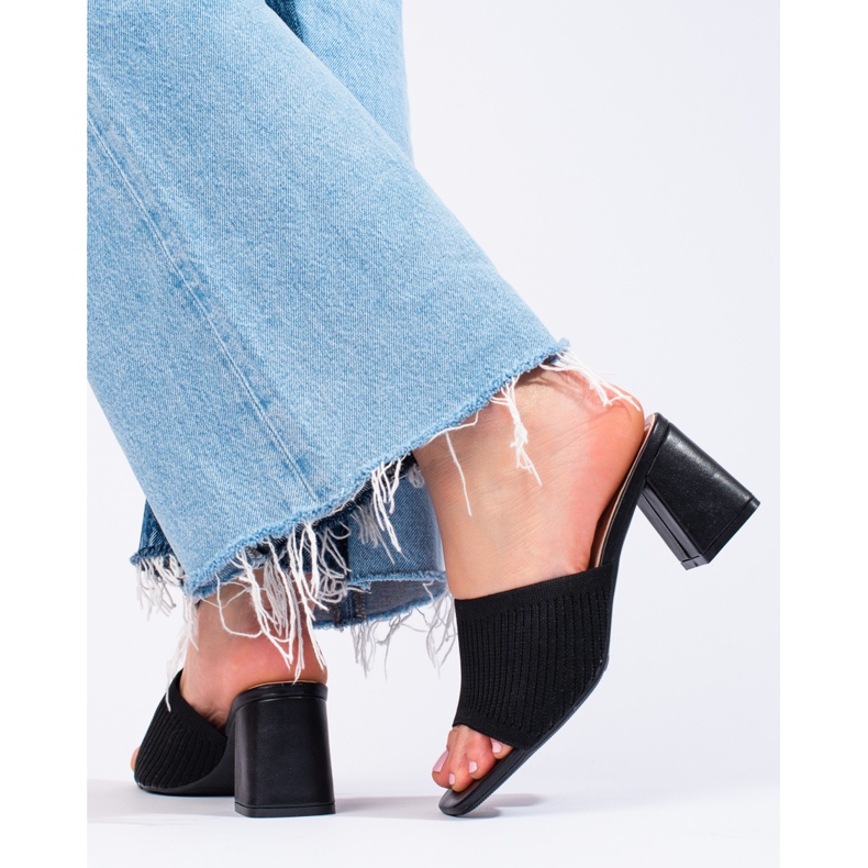 Shelovet women's textile black slides on the post 2