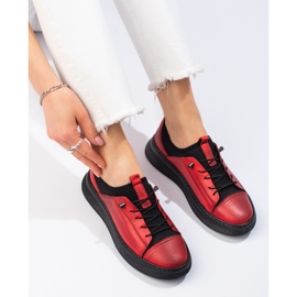 Red leather women's shoes T.Sokolski 1