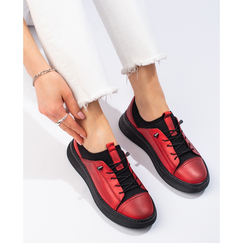 Red leather women's shoes T.Sokolski 1