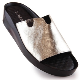 Leather women's metallic golden slippers T.Sokolski L23-346 1