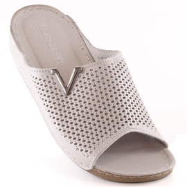 Women's openwork beige leather slippers T.Sokolski L23-356 1