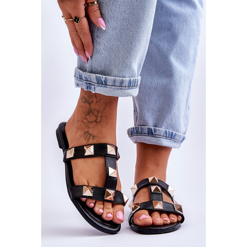 Women's Slippers With Large Studs Black Mercure 1