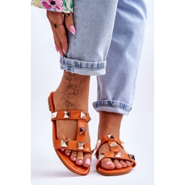 Orange Mercure Women's Slippers With Large Studs 1 Orange Mercure Women's Slippers With Large Studs 1