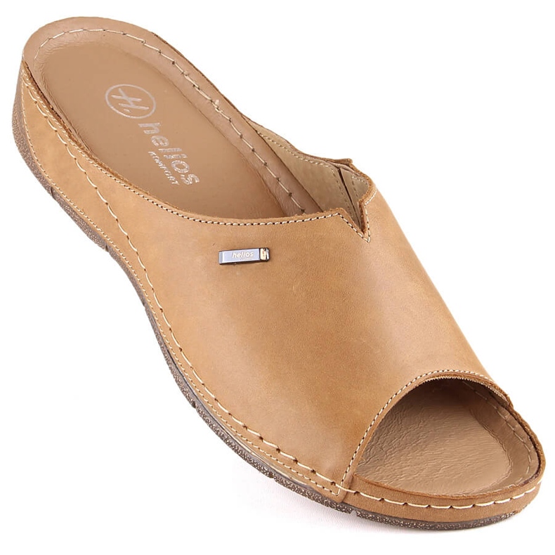 Comfortable women's leather slippers with elastic band light brown Helios 105 beige 1