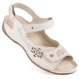 Comfortable women's leather sandals with velcro straps Ekri Helios 266-2 beige 1