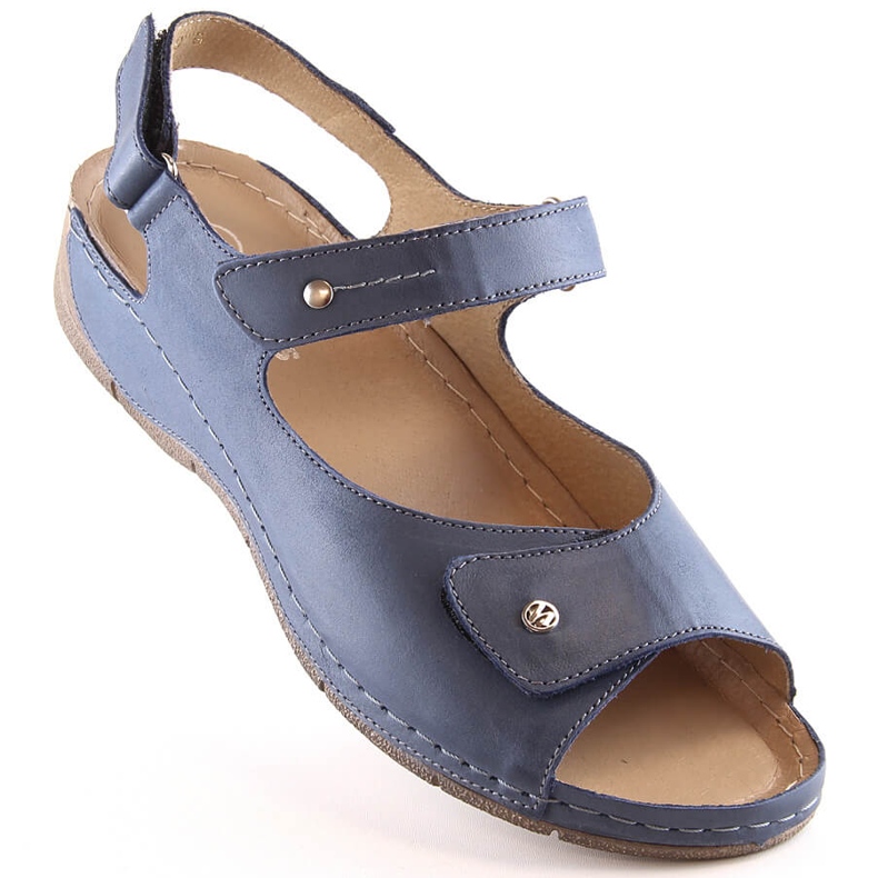 Comfortable leather sandals for women with velcro straps Helios 266-2 blue 1