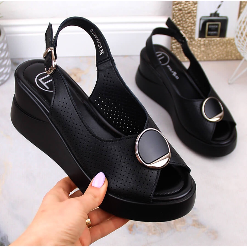 Women's black leather wedge sandals Filippo DS4406 1 Women's black leather wedge sandals Filippo DS4406 1