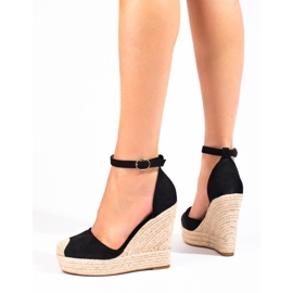 SHELOVET Stylish wedge espadrilles black 1