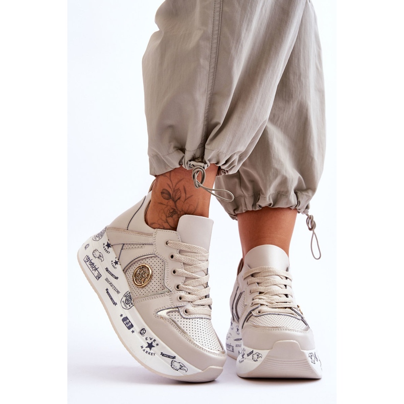 PE1 Women's Leather Sneakers On A Chunky Platform Beige Asturias 1