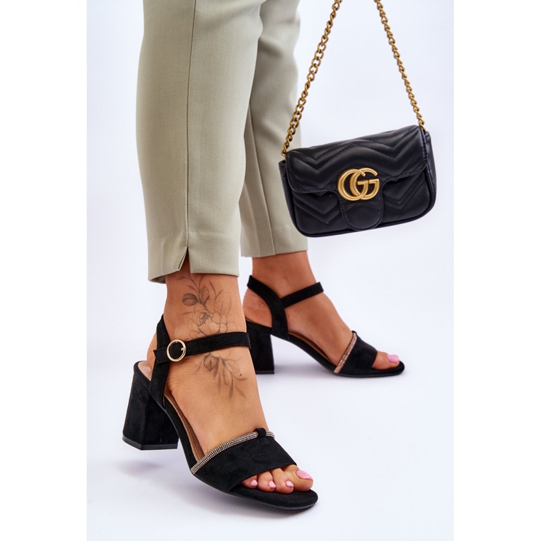 Women's Suede Low Heel Sandals Black Loredo 2