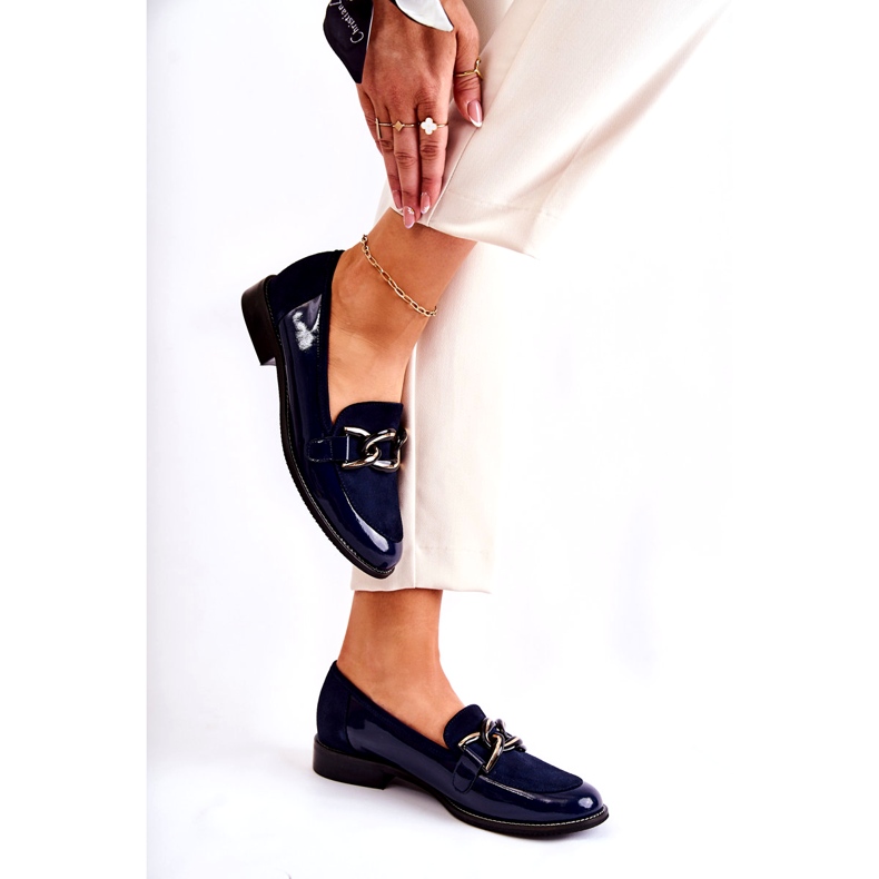 Classic Loafers With Chain Laura Messi 2531 Navy Blue 3