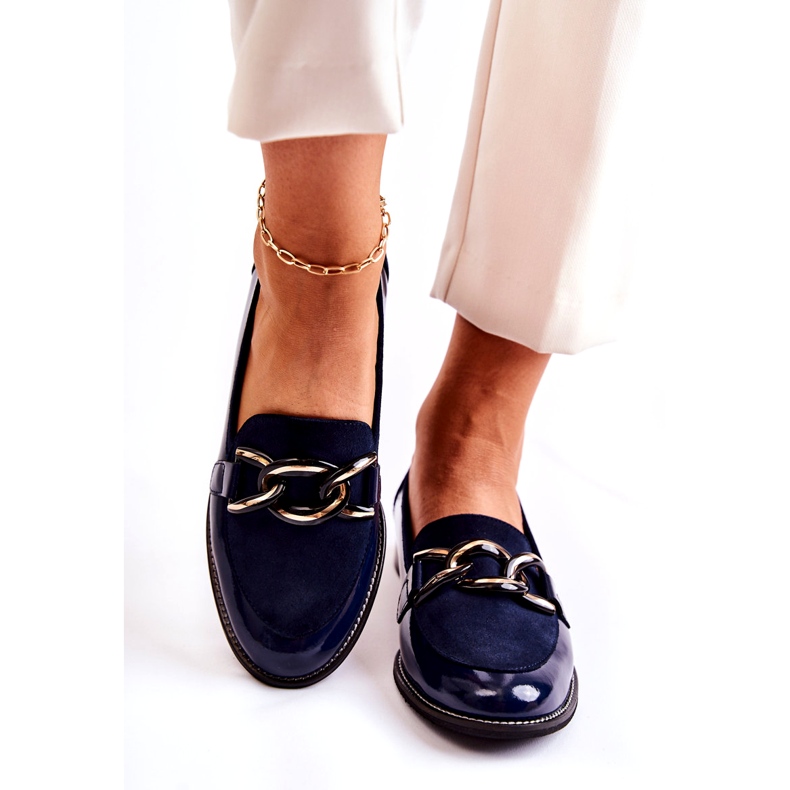 Classic Loafers With Chain Laura Messi 2531 Navy Blue 1