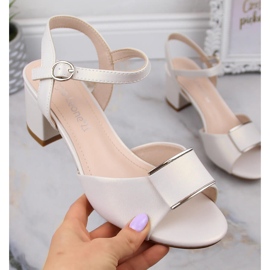 Women's elegant pearl sandals on the post Sergio Leone SK806 white 1